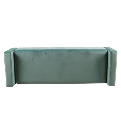 Banc de rangement en velours du milieu du siècle – Aqua clair, 122 cm