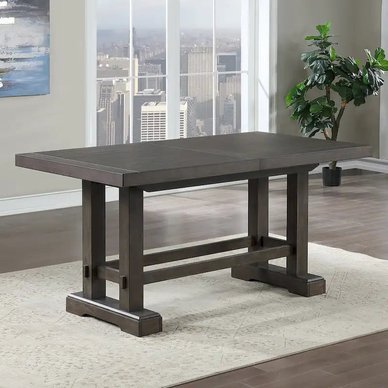 Table de salle à manger hauteur comptoir de style campagnard avec piètement à tréteaux et 2 rallonges – S'étend jusqu'à 274 cm