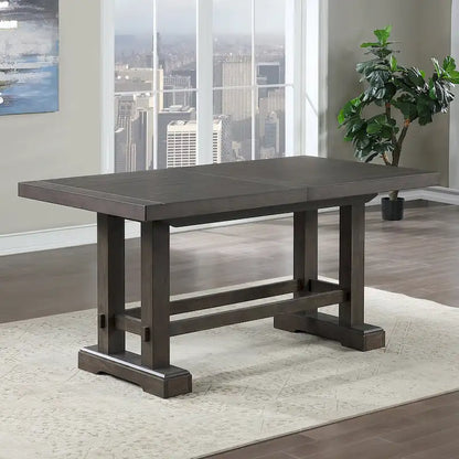 Table de salle à manger hauteur comptoir de style campagnard avec piètement à tréteaux et 2 rallonges – S'étend jusqu'à 274 cm