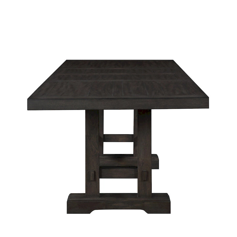 Table de salle à manger hauteur comptoir de style campagnard avec piètement à tréteaux et 2 rallonges – S'étend jusqu'à 274 cm