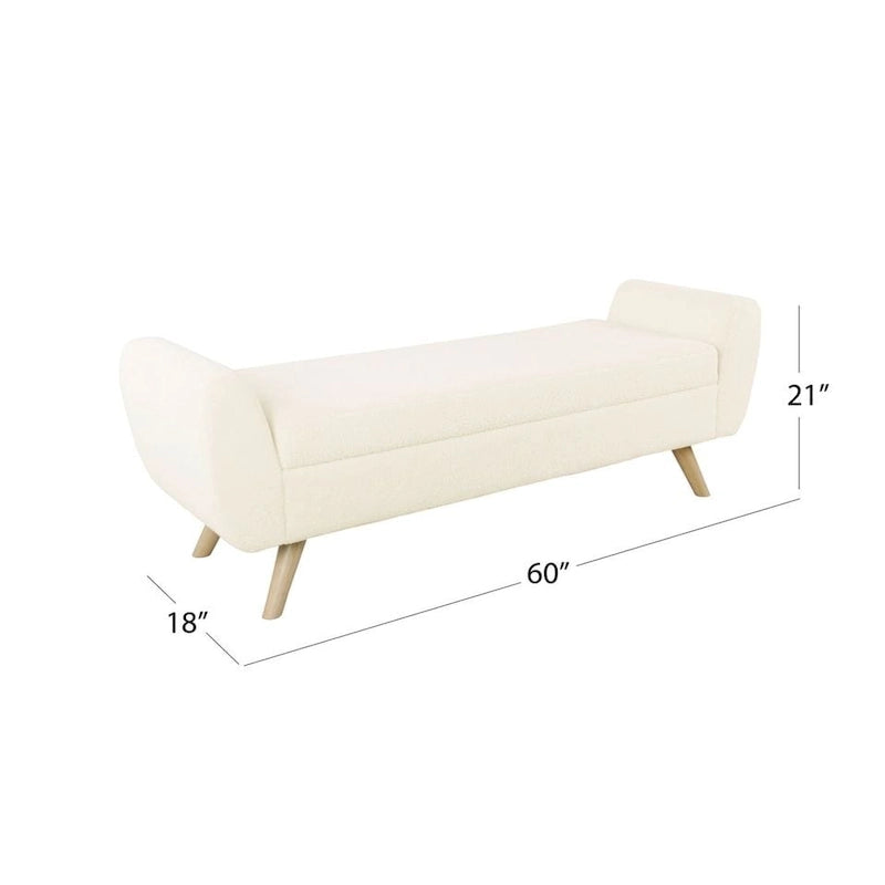 Banc de rangement moderne Sherpa avec pieds en bois – 60" de large, plusieurs couleurs