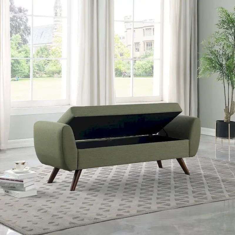 Banc de rangement moderne Sherpa avec pieds en bois – 60" de large, plusieurs couleurs
