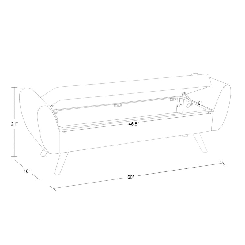 Banc de rangement moderne Sherpa avec pieds en bois – 60" de large, plusieurs couleurs