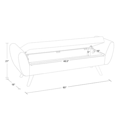 Banc de rangement moderne Sherpa avec pieds en bois – 60" de large, plusieurs couleurs