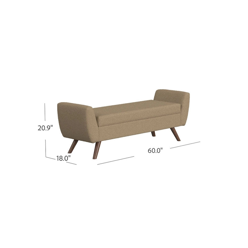 Banc de rangement moderne Sherpa avec pieds en bois – 60" de large, plusieurs couleurs