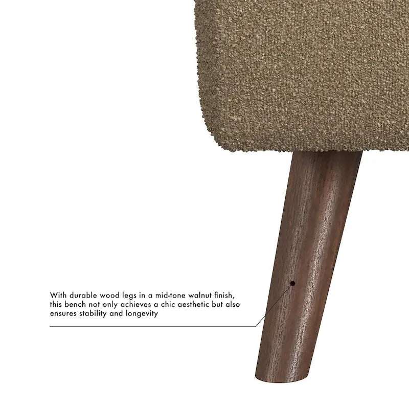 Banc de rangement moderne Sherpa avec pieds en bois – 60" de large, plusieurs couleurs