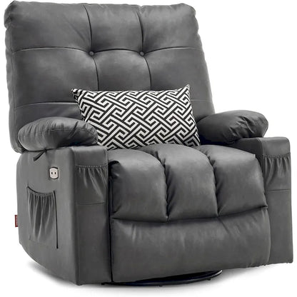Grand fauteuil inclinable, pivotant, berçant et coulissant avec massage et chaleur – Similicuir