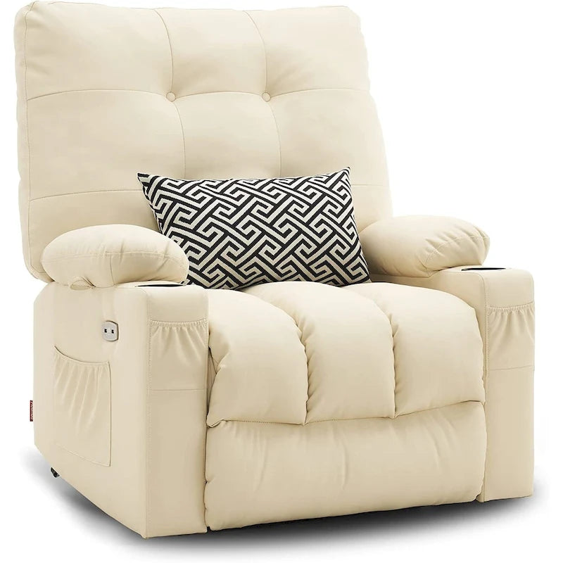 Grand fauteuil inclinable, pivotant, berçant et coulissant avec massage et chaleur – Similicuir