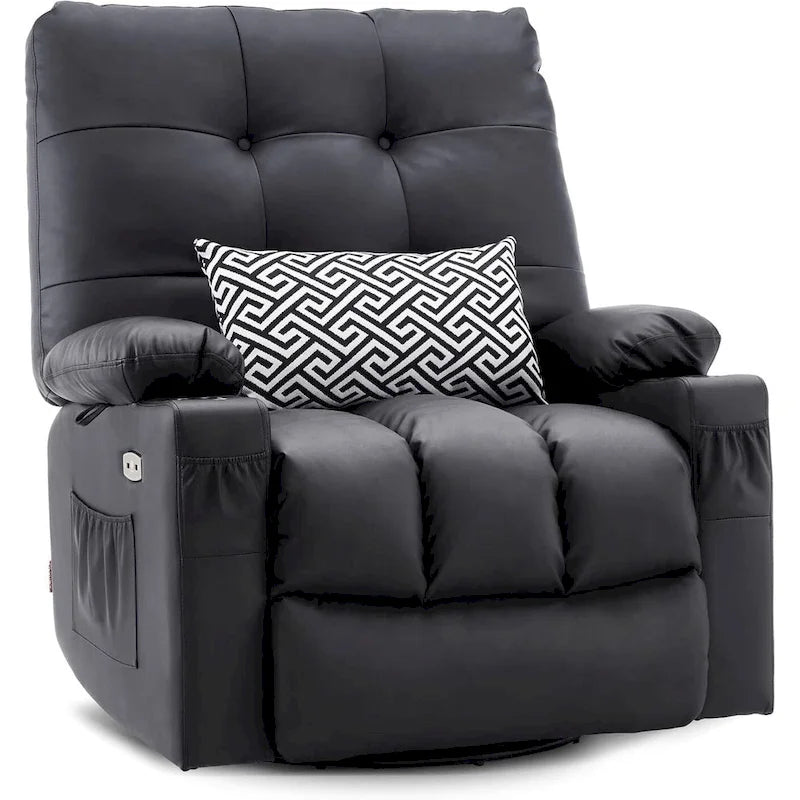 Grand fauteuil inclinable, pivotant, berçant et coulissant avec massage et chaleur – Similicuir