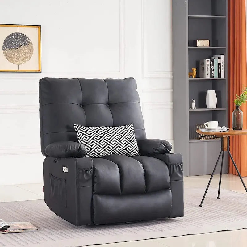 Grand fauteuil inclinable, pivotant, berçant et coulissant avec massage et chaleur – Similicuir