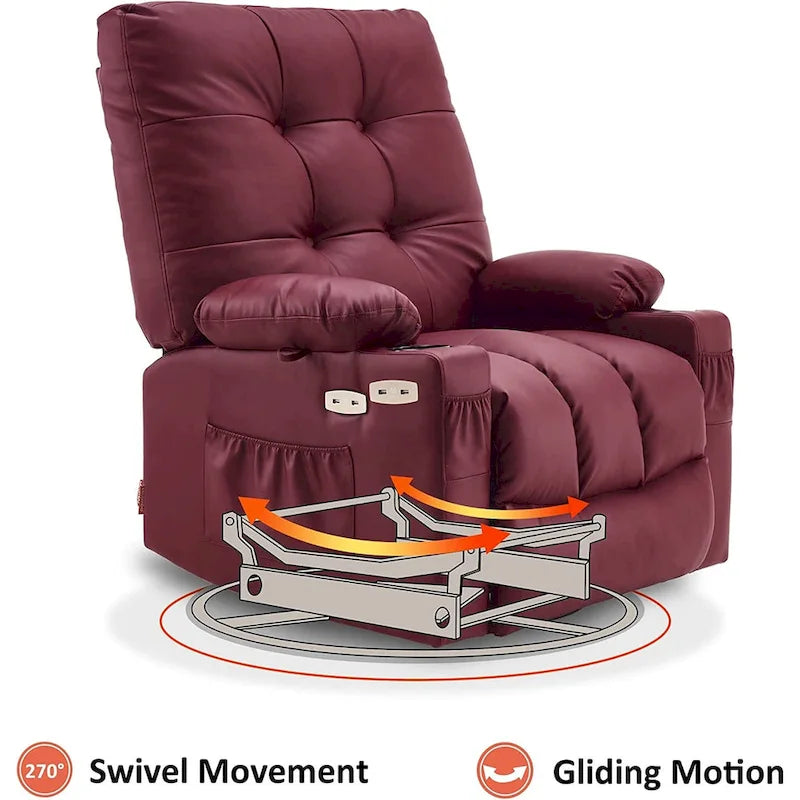 Grand fauteuil inclinable, pivotant, berçant et coulissant avec massage et chaleur – Similicuir