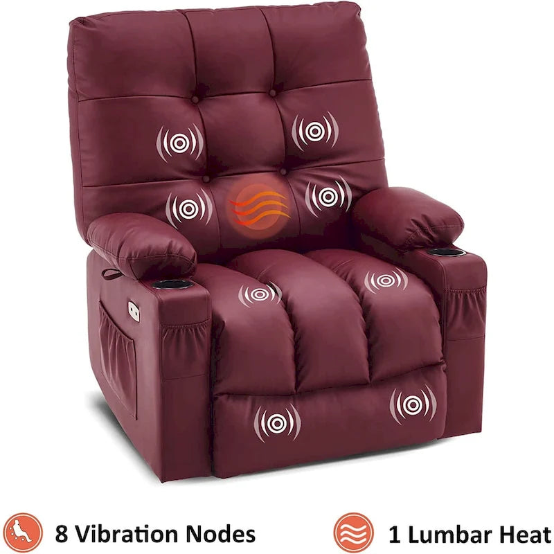 Grand fauteuil inclinable, pivotant, berçant et coulissant avec massage et chaleur – Similicuir