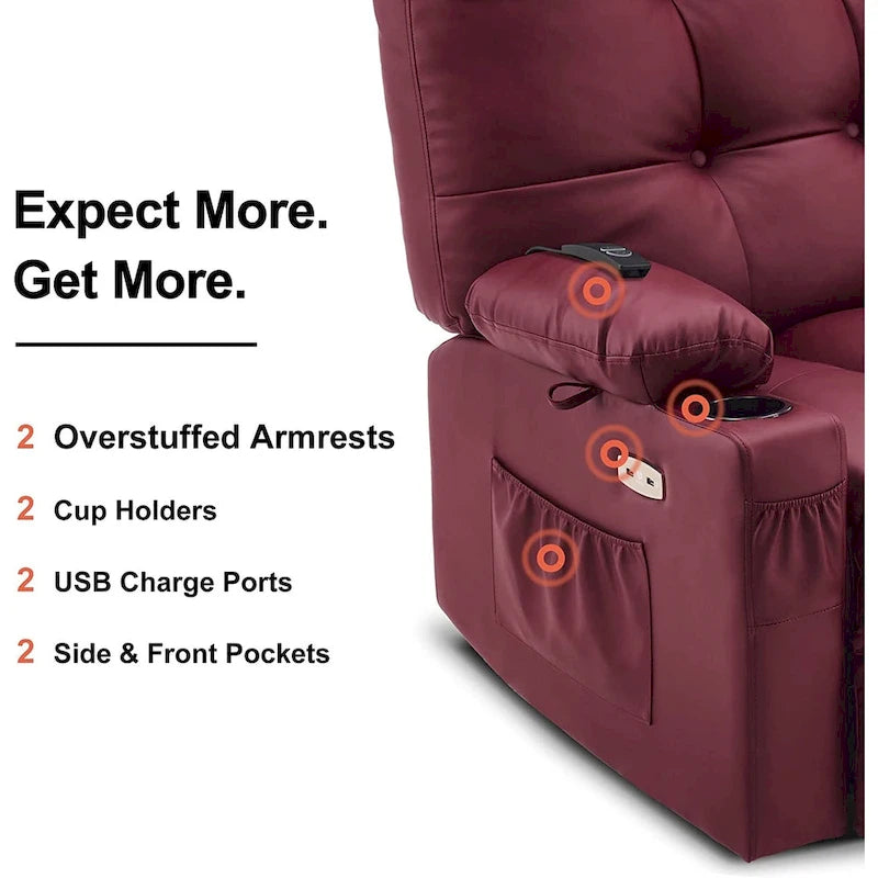 Grand fauteuil inclinable, pivotant, berçant et coulissant avec massage et chaleur – Similicuir