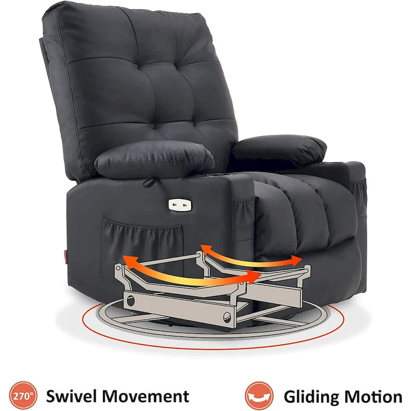 Grand fauteuil inclinable, pivotant, berçant et coulissant avec massage et chaleur – Similicuir