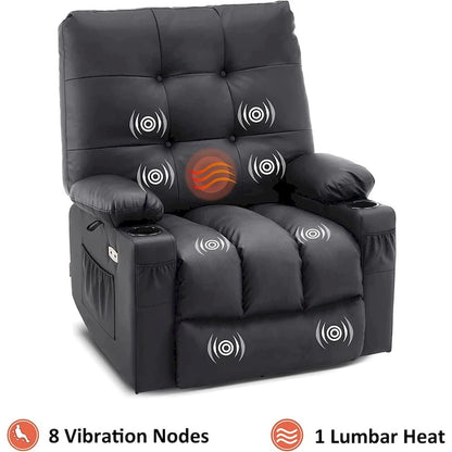 Grand fauteuil inclinable, pivotant, berçant et coulissant avec massage et chaleur – Similicuir