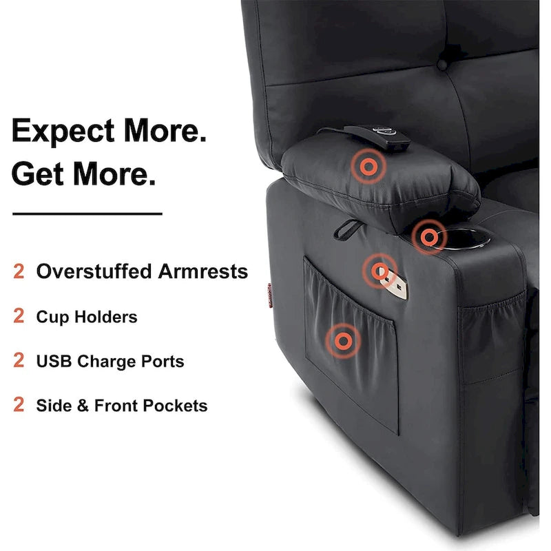 Grand fauteuil inclinable, pivotant, berçant et coulissant avec massage et chaleur – Similicuir