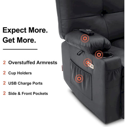 Grand fauteuil inclinable, pivotant, berçant et coulissant avec massage et chaleur – Similicuir