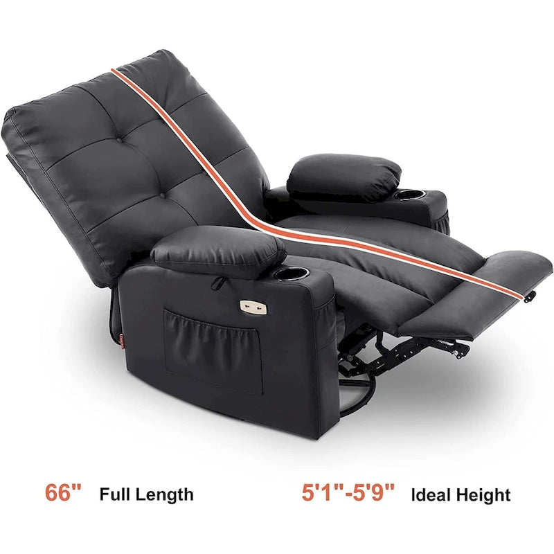 Grand fauteuil inclinable, pivotant, berçant et coulissant avec massage et chaleur – Similicuir