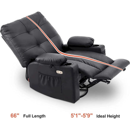 Grand fauteuil inclinable, pivotant, berçant et coulissant avec massage et chaleur – Similicuir