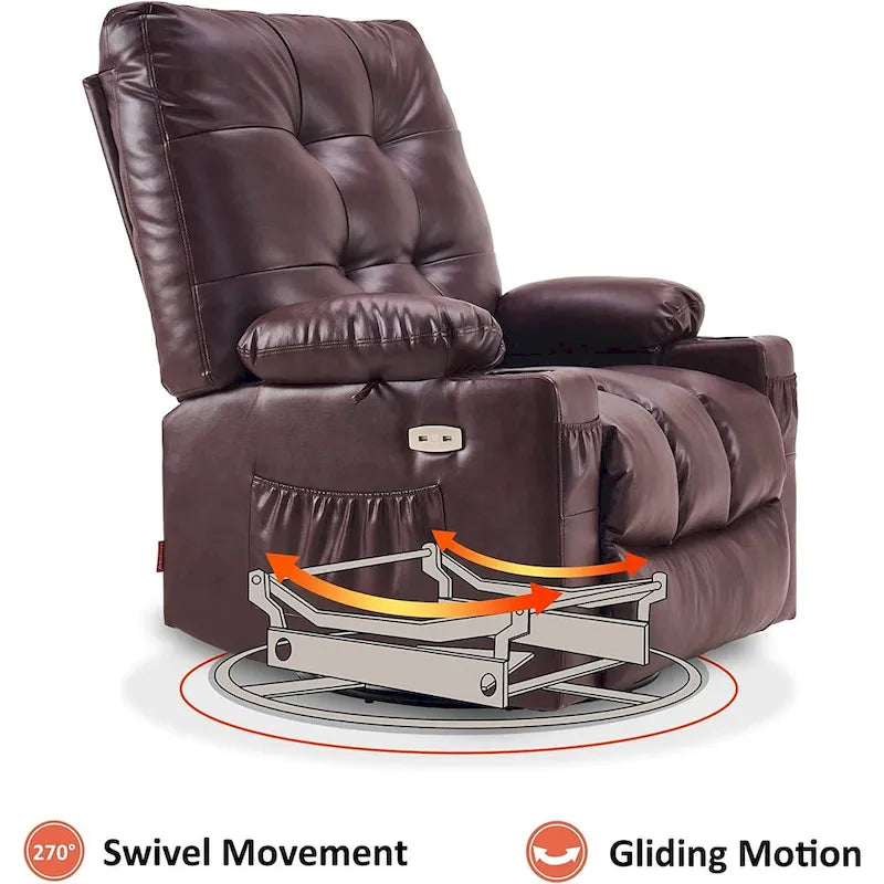 Grand fauteuil inclinable, pivotant, berçant et coulissant avec massage et chaleur – Similicuir