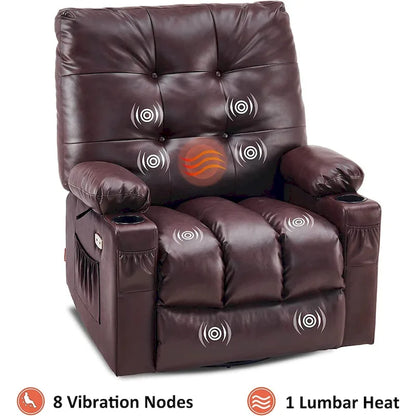 Grand fauteuil inclinable, pivotant, berçant et coulissant avec massage et chaleur – Similicuir