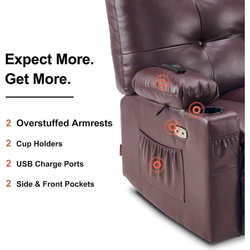 Grand fauteuil inclinable, pivotant, berçant et coulissant avec massage et chaleur – Similicuir