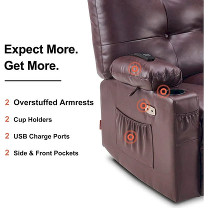 Grand fauteuil inclinable, pivotant, berçant et coulissant avec massage et chaleur – Similicuir