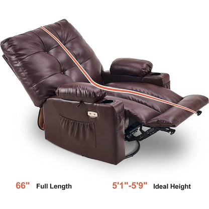 Grand fauteuil inclinable, pivotant, berçant et coulissant avec massage et chaleur – Similicuir