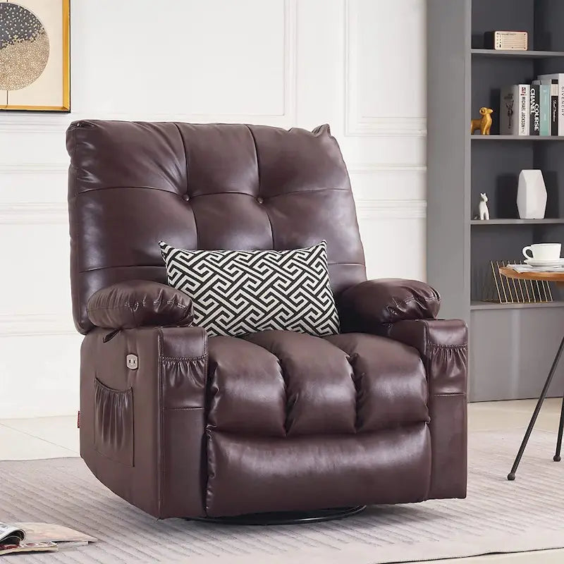 Grand fauteuil inclinable, pivotant, berçant et coulissant avec massage et chaleur – Similicuir