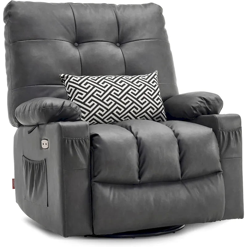 Grand fauteuil inclinable, pivotant, berçant et coulissant avec massage et chaleur – Similicuir