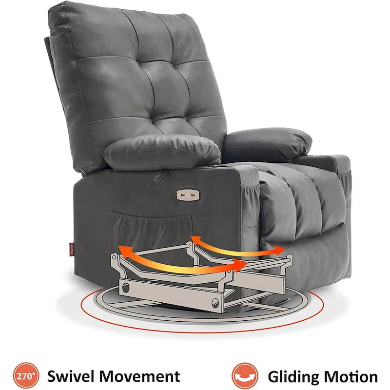 Grand fauteuil inclinable, pivotant, berçant et coulissant avec massage et chaleur – Similicuir