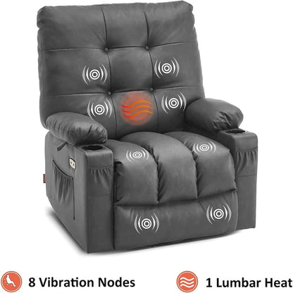 Grand fauteuil inclinable, pivotant, berçant et coulissant avec massage et chaleur – Similicuir