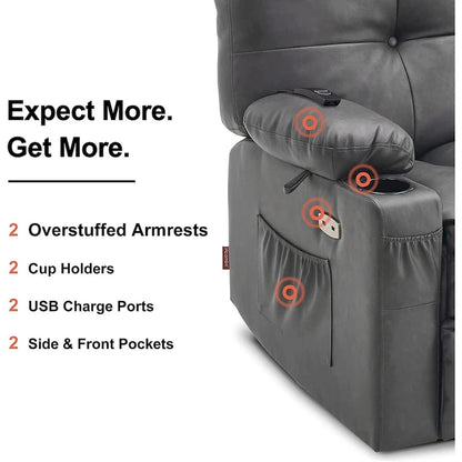 Grand fauteuil inclinable, pivotant, berçant et coulissant avec massage et chaleur – Similicuir