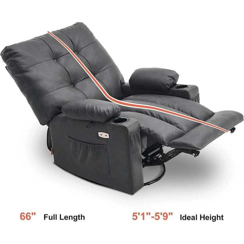 Grand fauteuil inclinable, pivotant, berçant et coulissant avec massage et chaleur – Similicuir