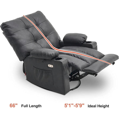 Grand fauteuil inclinable, pivotant, berçant et coulissant avec massage et chaleur – Similicuir