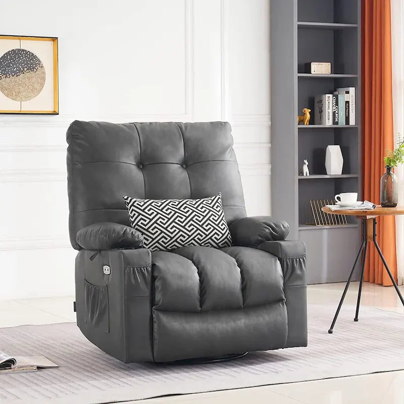 Grand fauteuil inclinable, pivotant, berçant et coulissant avec massage et chaleur – Similicuir