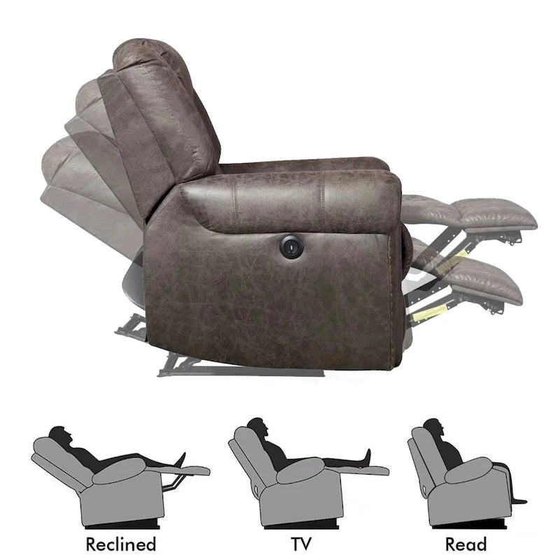 Fauteuil inclinable électrique en cuir respirant avec port USB pour salon et salle de cinéma
