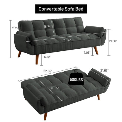 Canapé-Lit Futon 75.39 POUCES, Canapé-Lit Convertible Rembourré avec Dossier Inclinable Tufté et Divisé