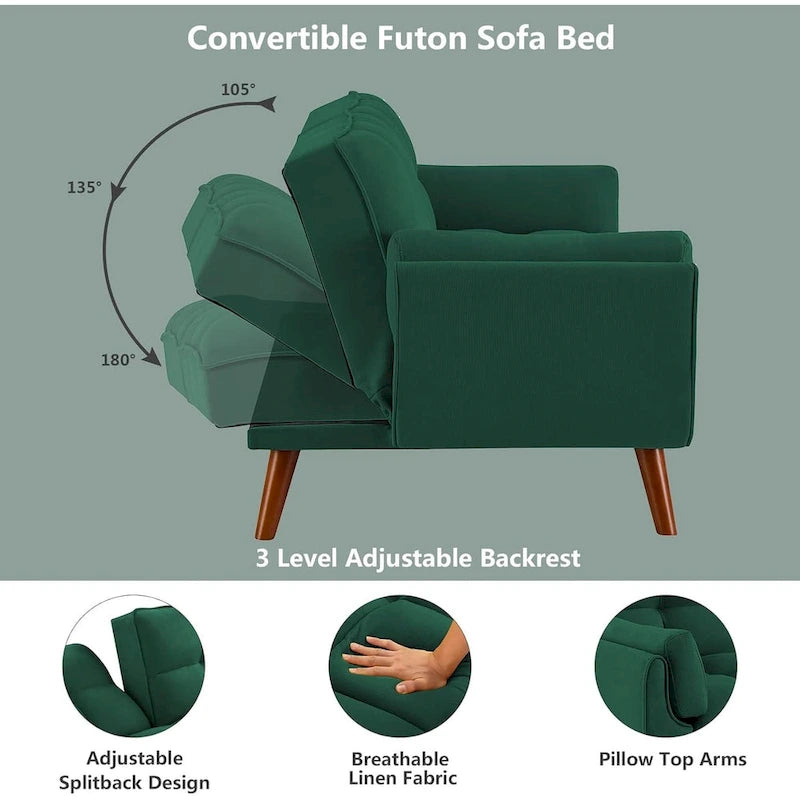 Canapé-Lit Futon 75.39 POUCES, Canapé-Lit Convertible Rembourré avec Dossier Inclinable Tufté et Divisé