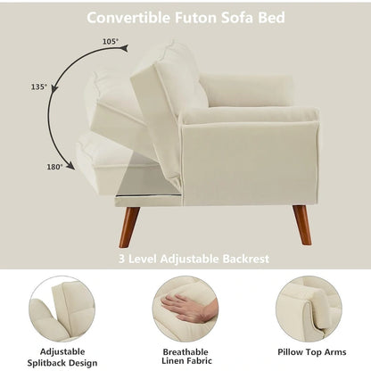 Canapé-Lit Futon 75.39 POUCES, Canapé-Lit Convertible Rembourré avec Dossier Inclinable Tufté et Divisé