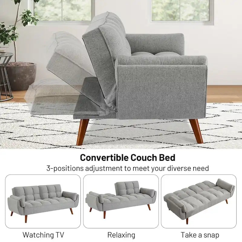 Canapé-Lit Futon 75.39 POUCES, Canapé-Lit Convertible Rembourré avec Dossier Inclinable Tufté et Divisé
