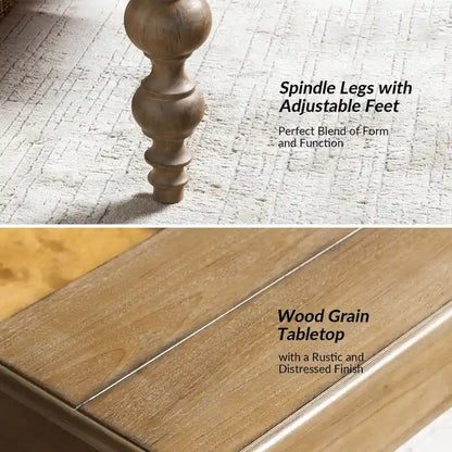 Table basse relevable traditionnelle avec étagère de rangement – Bois d'hévéa massif, pieds tournés, finition rustique