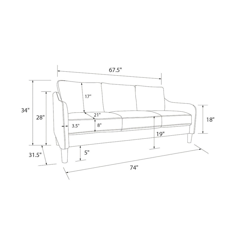 Canapé 3 places en velours avec accoudoirs incurvés – Capacité 272 kg, 188 cm (L) x 80 cm (l) x 86 cm (H)
