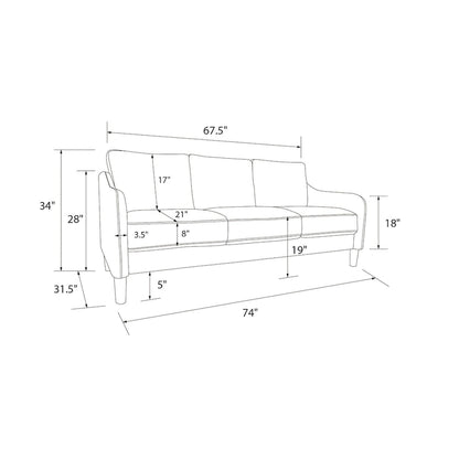 Canapé 3 places en velours avec accoudoirs incurvés – Capacité 272 kg, 188 cm (L) x 80 cm (l) x 86 cm (H)