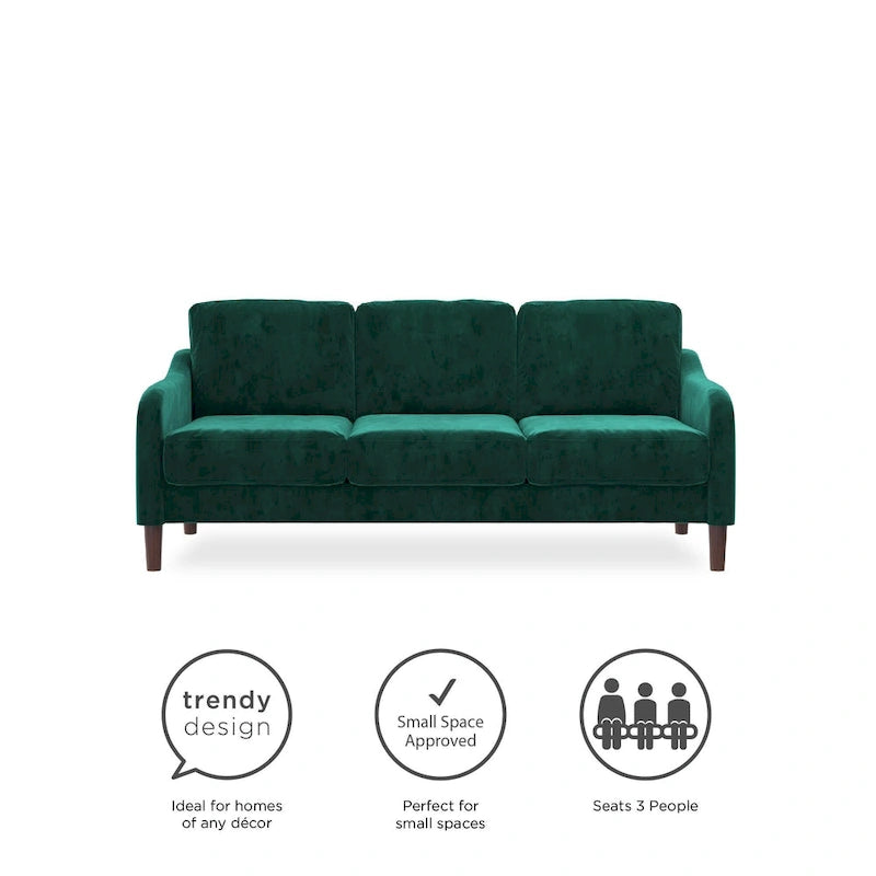 Canapé 3 places en velours avec accoudoirs incurvés – Capacité 272 kg, 188 cm (L) x 80 cm (l) x 86 cm (H)