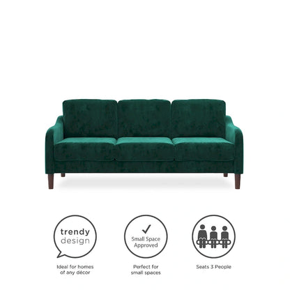 Canapé 3 places en velours avec accoudoirs incurvés – Capacité 272 kg, 188 cm (L) x 80 cm (l) x 86 cm (H)