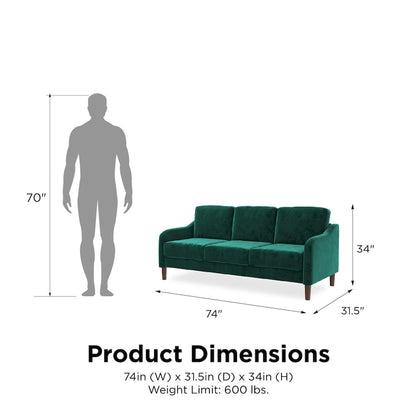 Canapé 3 places en velours avec accoudoirs incurvés – Capacité 272 kg, 188 cm (L) x 80 cm (l) x 86 cm (H)