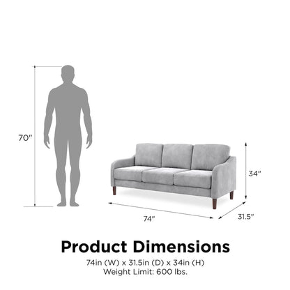 Canapé 3 places en velours avec accoudoirs incurvés – Capacité 272 kg, 188 cm (L) x 80 cm (l) x 86 cm (H)