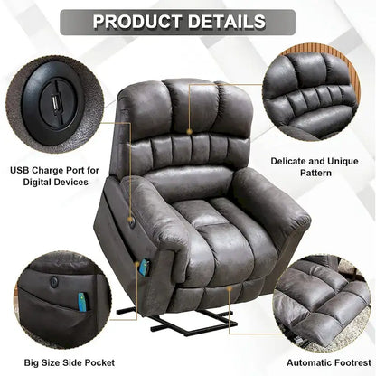 Fauteuil inclinable électrique grand format 42 pouces avec fonctions de massage et de chauffage