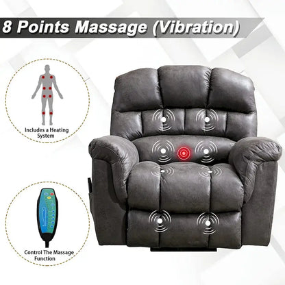 Fauteuil inclinable électrique grand format 42 pouces avec fonctions de massage et de chauffage